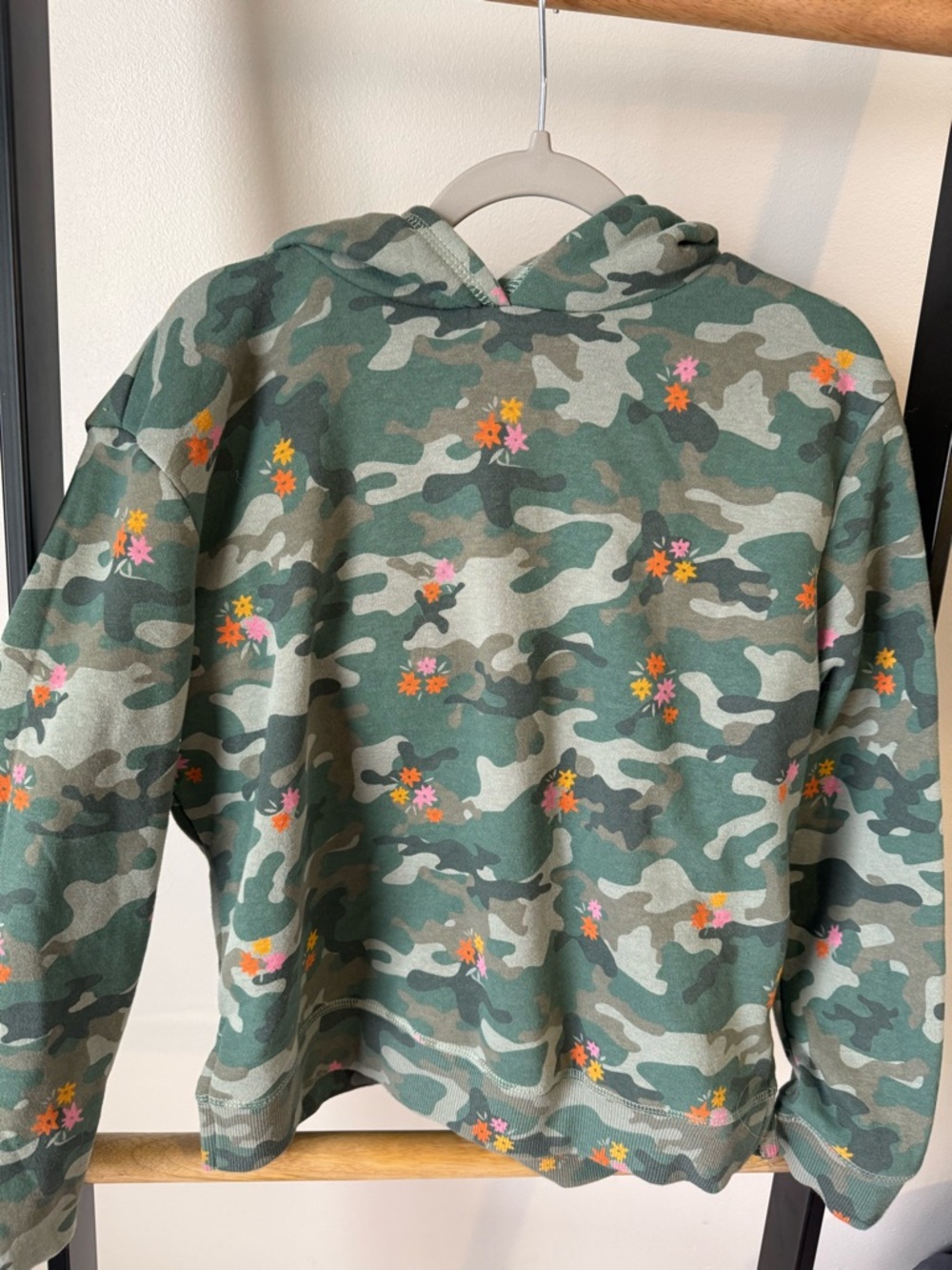 Kids Green Camo Hoodie with Pink & Orange Floral Print